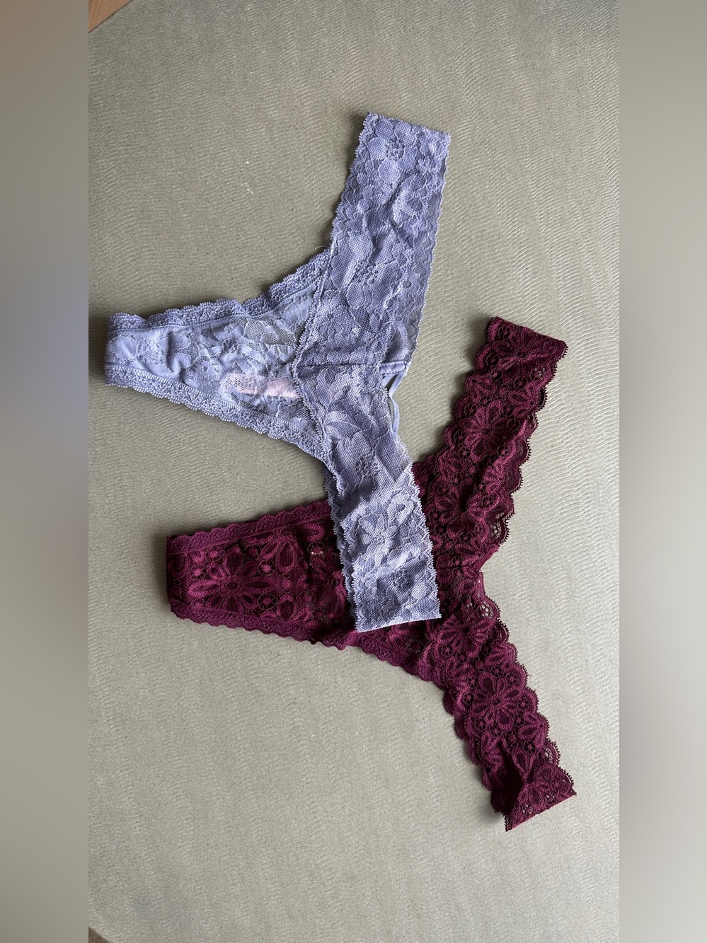 Lace Thong Set - Lavender and Deep Plum